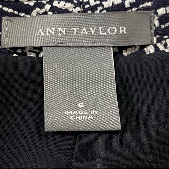 Ann Taylor Tweed Blazer navy white classic style fringed edges size 6 - Picture 2 of 16